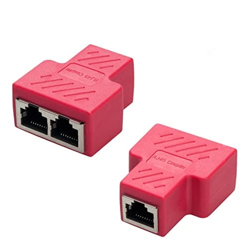 🔌🔗 COVVY RJ45 Splitter Adapter Buchse, RJ45 Splitter Adapter 1 bis 2 Dual Female Port Cat 5/Cat 6 LAN Netzwerk Ethernet Splitter Connector (2 Pcs, Rot) 2 Pcs Rot