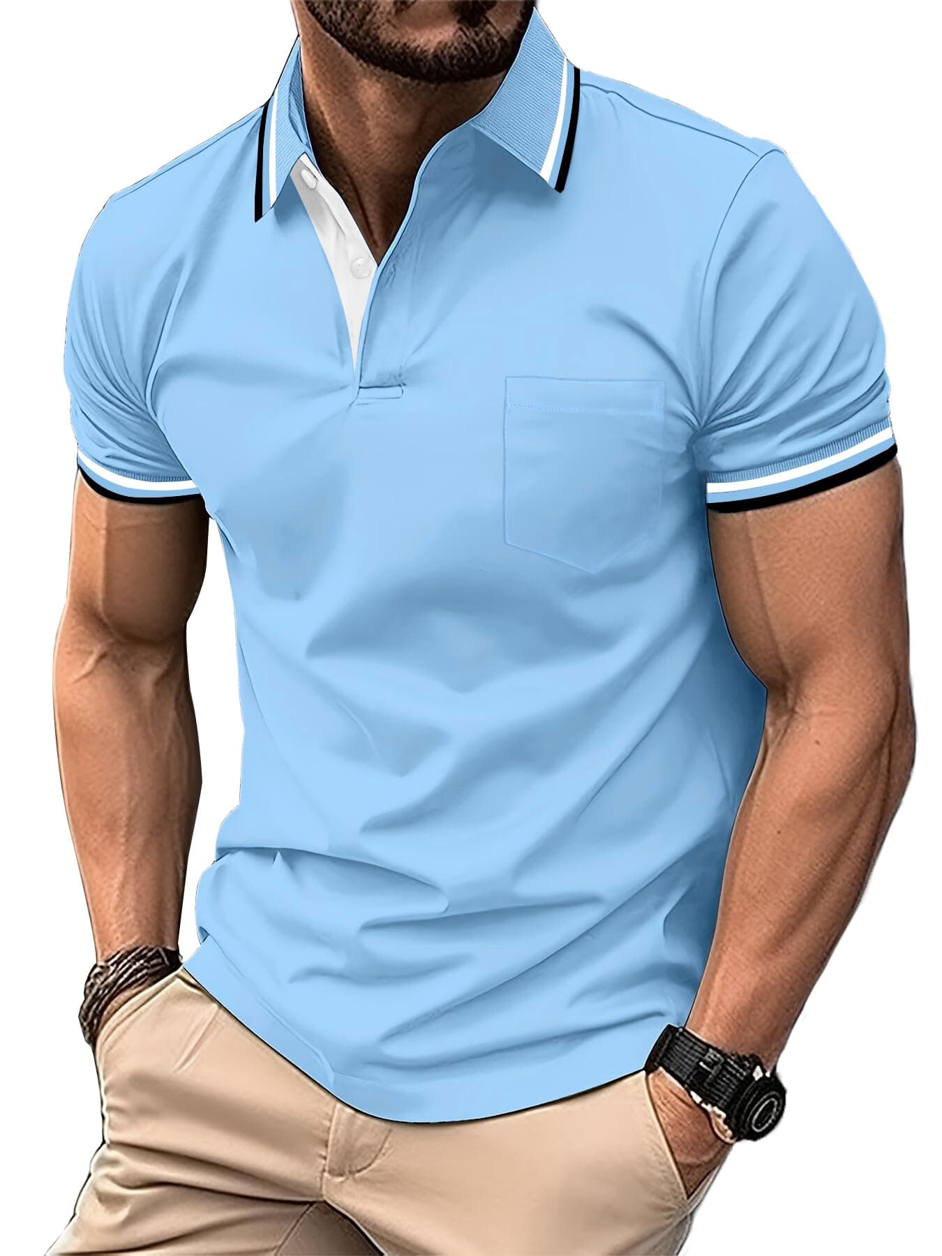 Herren Golf Polo Shirt 🏌️‍♂️ Atmungsaktiv und Stilvoll - Zitysport L 4036-himmelblau