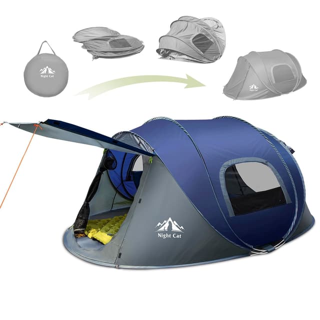 🏕️ Night Cat Wurfzelt 2-4 Personen Wasserdicht: Camping Zelt für Outdoor Sport Picknick Wandern Reisen 2 Personen Blau