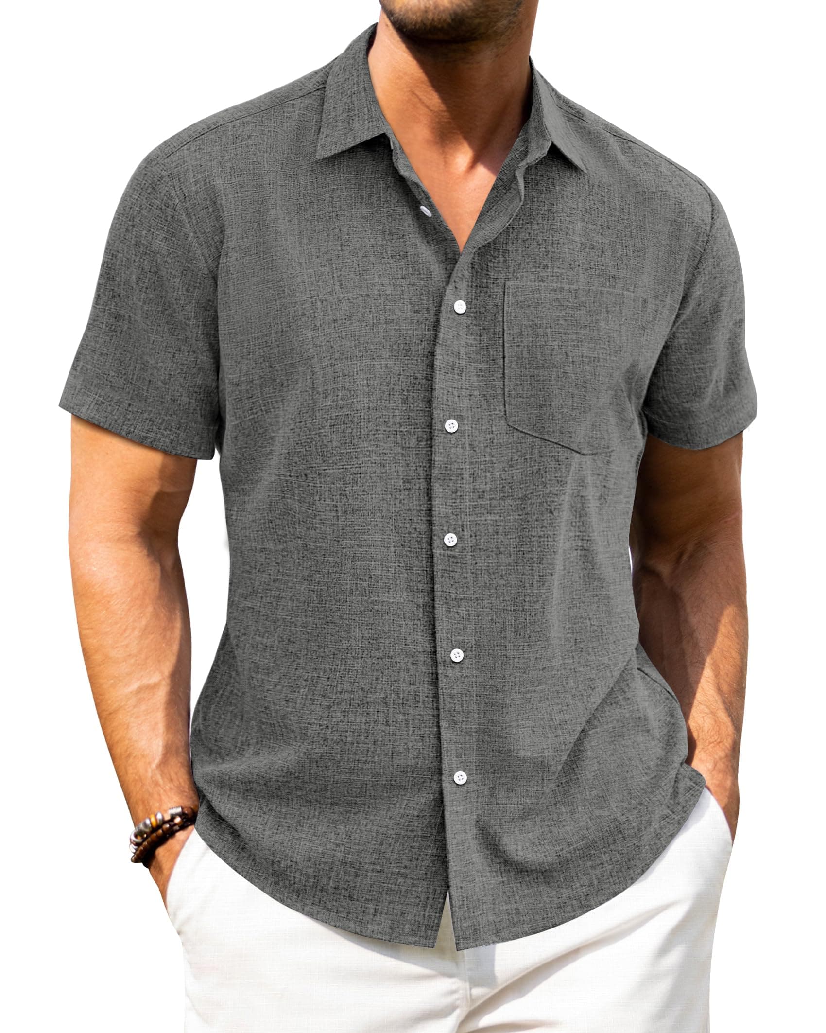 👕 J.VER Leinenhemd Herren Kruzarm Freizeithemd 3XL Dunkelgrau