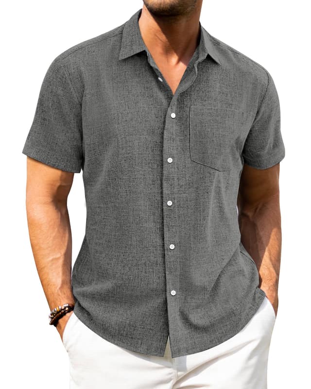 👕 J.VER Leinenhemd Herren Kruzarm Freizeithemd 3XL Dunkelgrau
