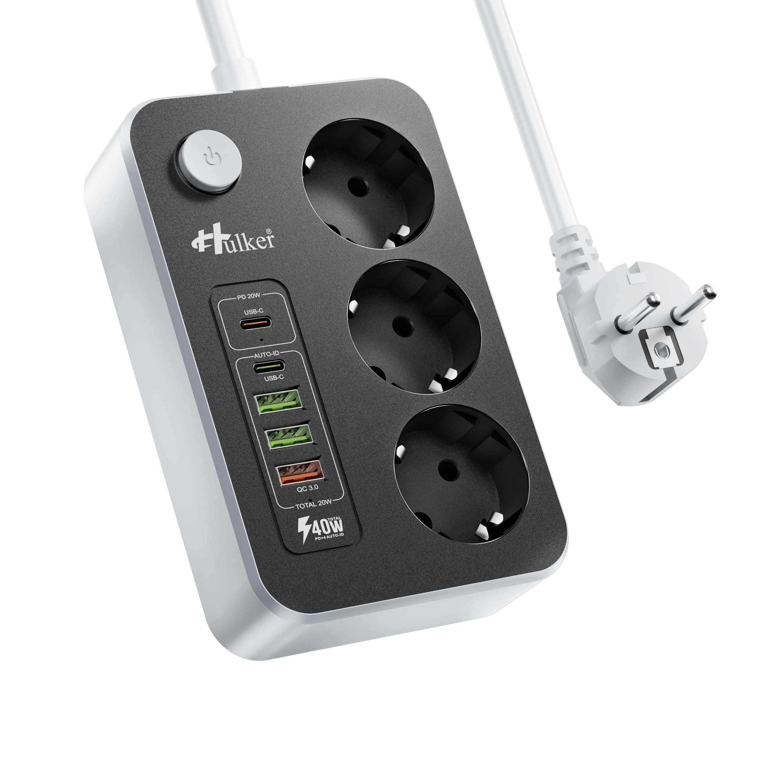 Steckdosenleiste mit PD 20W USB-C-Anschlüssen 🌟 Hulker 3 Fach Mehrfachsteckdose