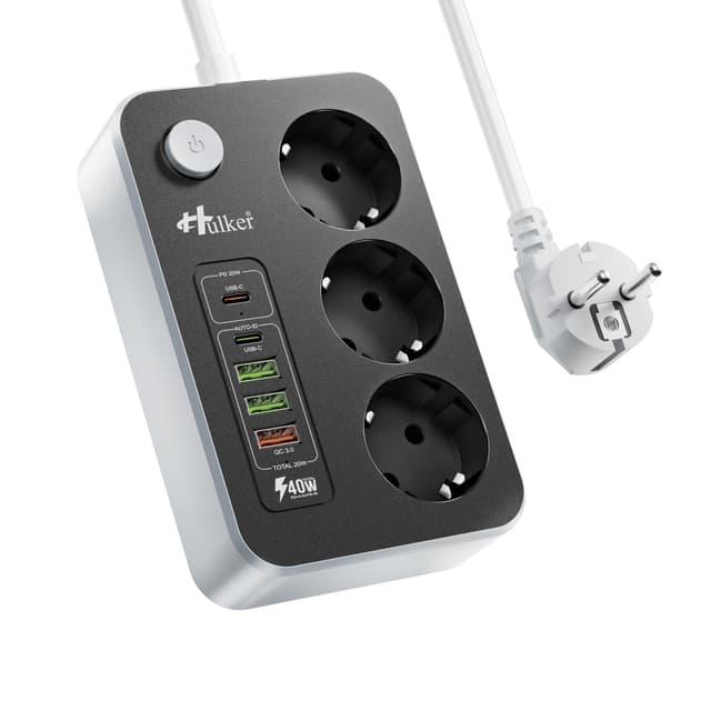 Steckdosenleiste mit PD 20W USB-C-Anschlüssen 🌟 Hulker 3 Fach Mehrfachsteckdose