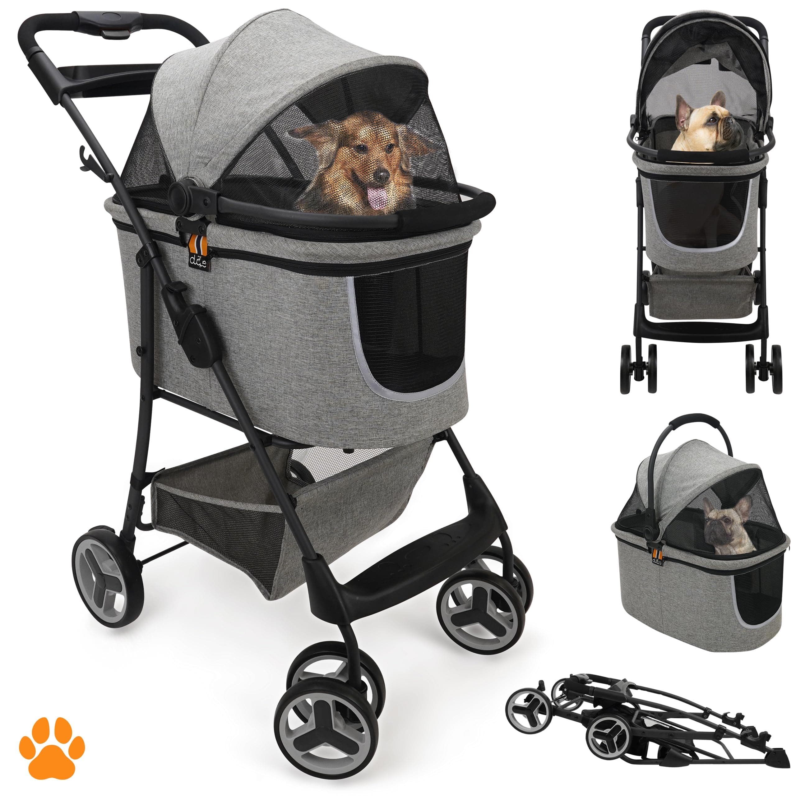 🐶🛒 MY DUQUE – Modell CECE 2 in 1 Hundebuggy und Transportbox für Hunde in Grau-Melange