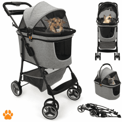 🐶🛒 MY DUQUE – Modell CECE 2 in 1 Hundebuggy und Transportbox für Hunde in Grau-Melange