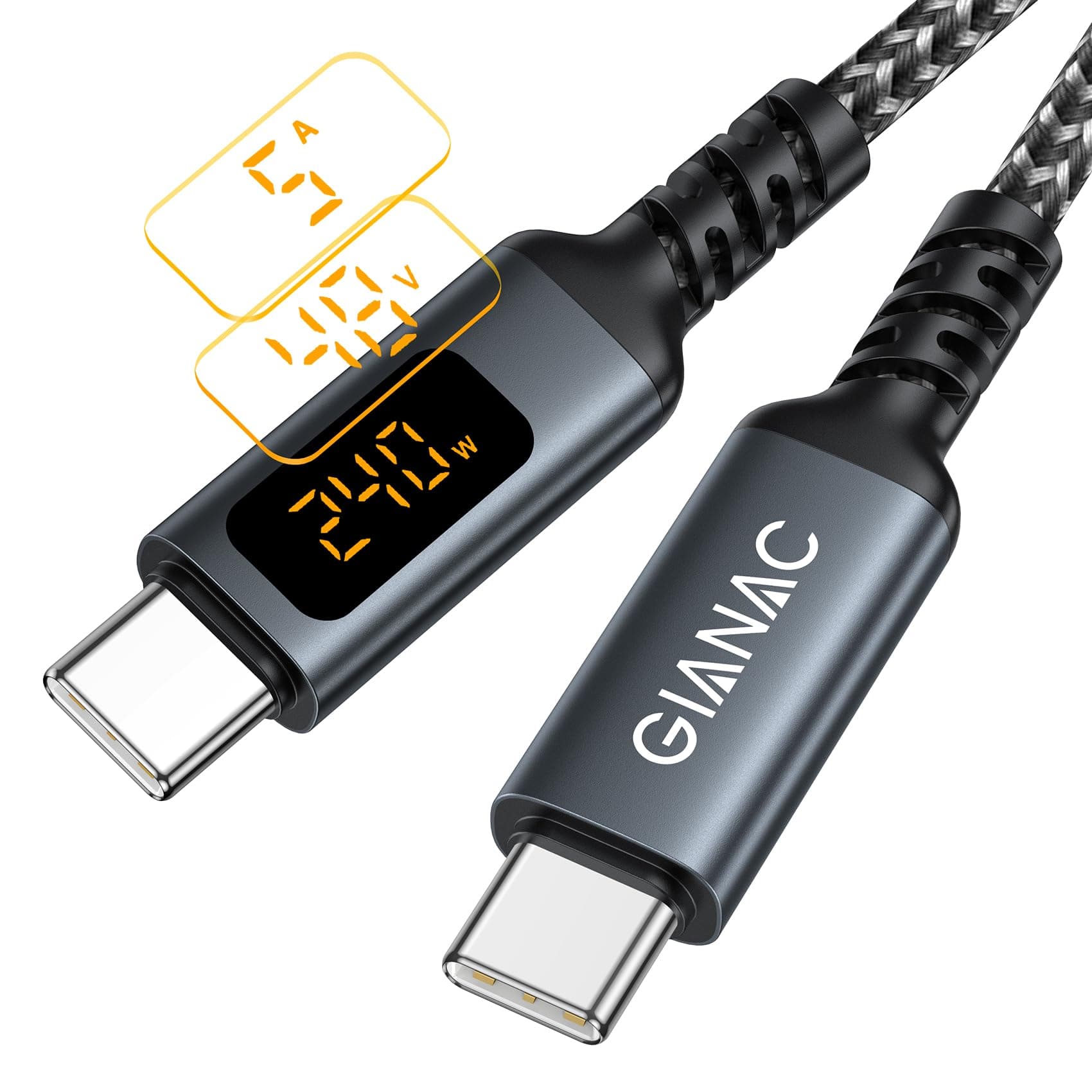 GIANAC 240W USB C auf USB C Kabel [1M] Schnellladekabel USB C USB PD3.1 Nylon USB Typ C Ladekabel mit LED Display 📱💻🔋