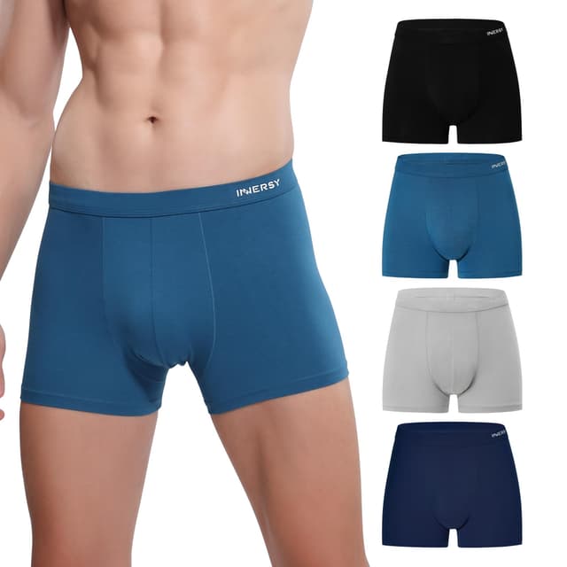 INNERSY Boxershorts Herren 4er Pack M Blau/Schwarz/Grau/Marineblau 😎🩲