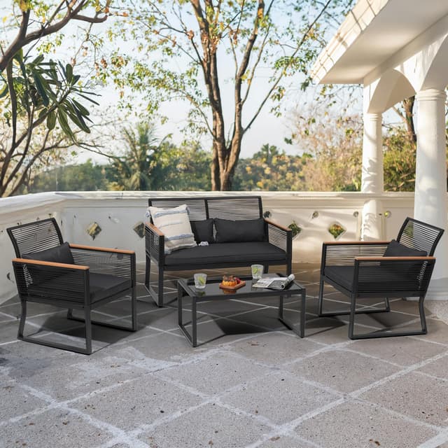 🌿 OC Orange-Casual 4 tlg Gartenmöbel Set, Rattan Terassenmöbel 🛋️