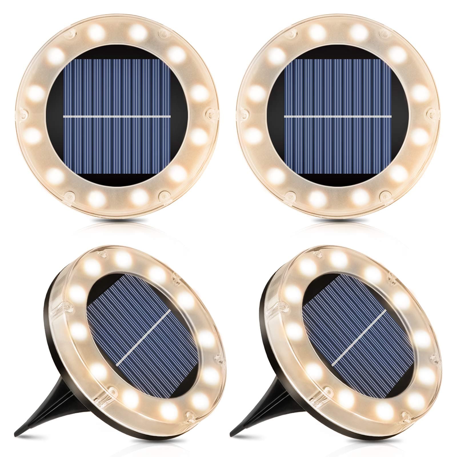 🌞 Solar Bodenleuchte Warmweiß, 12 LEDs Solarleuchten für Außen, 4 Stück - Led Solar Gartenleuchten 🌳