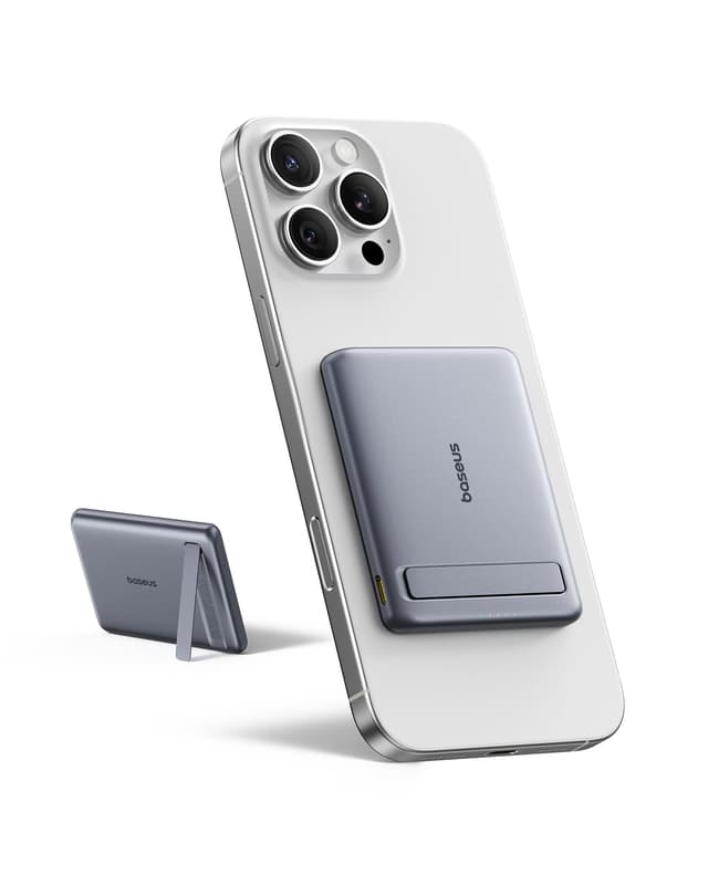 Baseus Mini MagSafe Powerbank 5000mAh Qi2-zertifiziertes mit Klappbarer Ständer, PD 20W, Grau 📱🔋