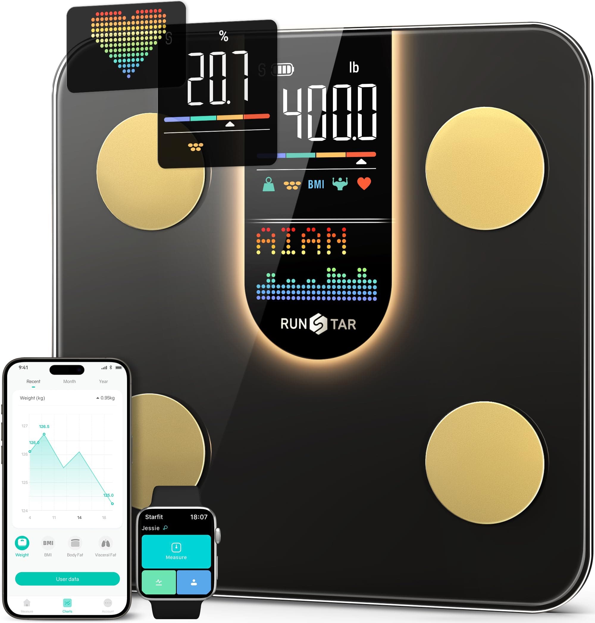 RunSTAR Körperfettwaage | Digitale Personenwaage mit 8-in-1-VA-Display 🌟
