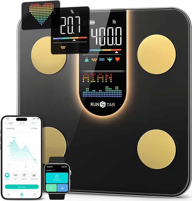 RunSTAR Körperfettwaage | Digitale Personenwaage mit 8-in-1-VA-Display 🌟