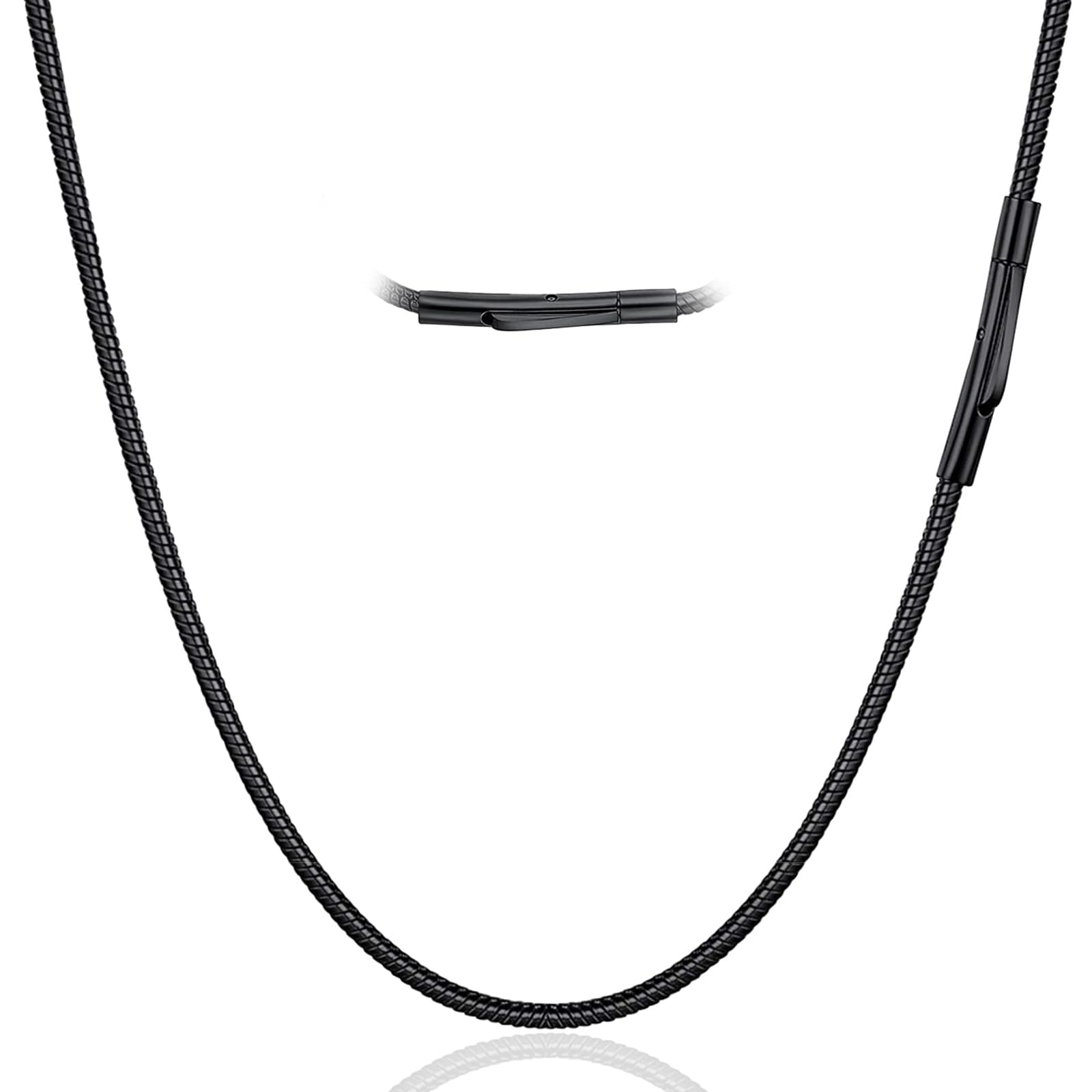 LOCCY Herren Damen Schlangenkette, 2/3/4mm Edelstahl Round Schlangen Kette Silber Schwarz Schlangenkette