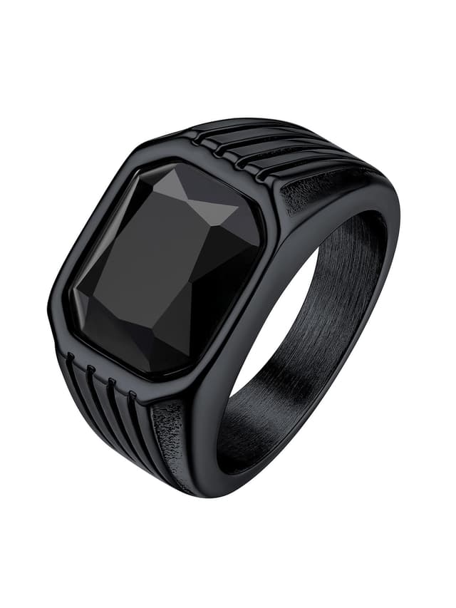 Bestyle Chunky Bandring für Männer mit Schwarzen Onyx/Smaragd/Saphir/Rubin