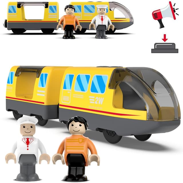 🚂 TOPLIVING Batteriebetriebener Lokomotivzug (Magnetverbindung) – leistungsstarker Motorzug kompatibel mit Thomas, Brio, Chuggington – Spielzeug für Kleinkinder – Gelb Gelb Elektroauto mit 2 Bösewichten 🚂