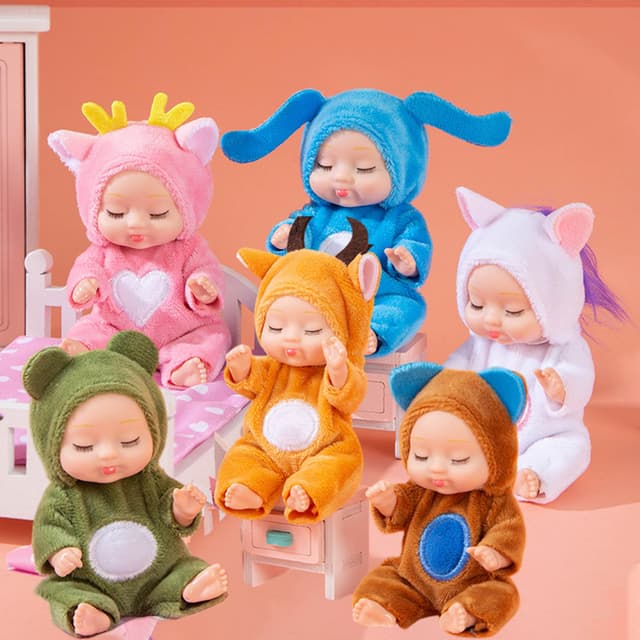 🎀 SQAQS 6 Stück Mini Reborn Puppen mit süßen Tierkleidern - 10.38€