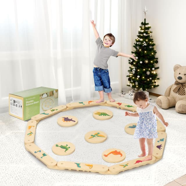 COSYLAND - Holz Balancierbalken Kinder mit 6 Balanciersteinen 🦕🌈