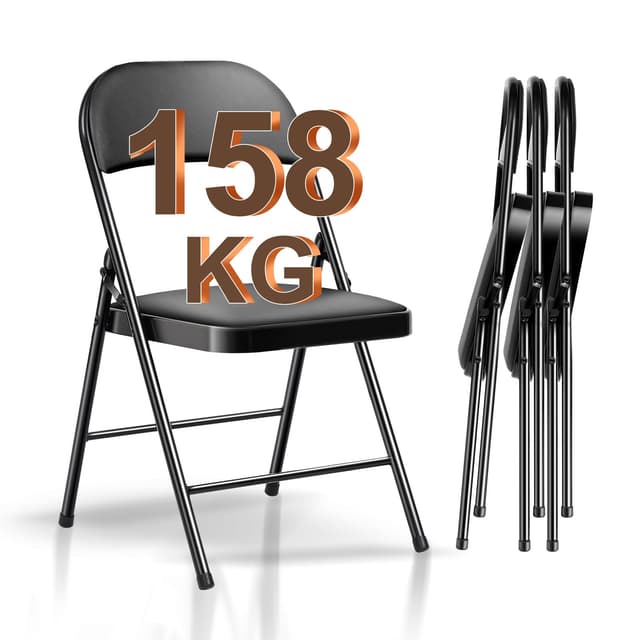🪑🎉 BULAGE Klappstuhl 4er Set Campingstuhl Faltbar, Gartenstuhl Klappbar Klappstuhl bis 158 kg, Schwarz Gartenstühle Klappsessel 4er-Set Schwarz 🪑🎉
