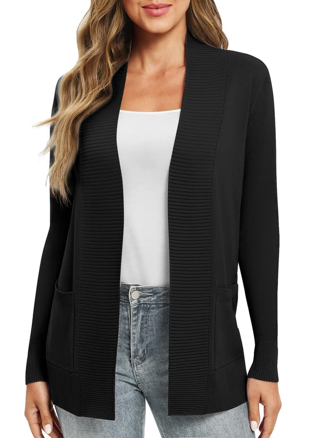 🌟 EXCHIC Leicht Damen Lange Ärmel V-Ausschnitt Lange Gestrickt Cardigan Gemütlich 🌟