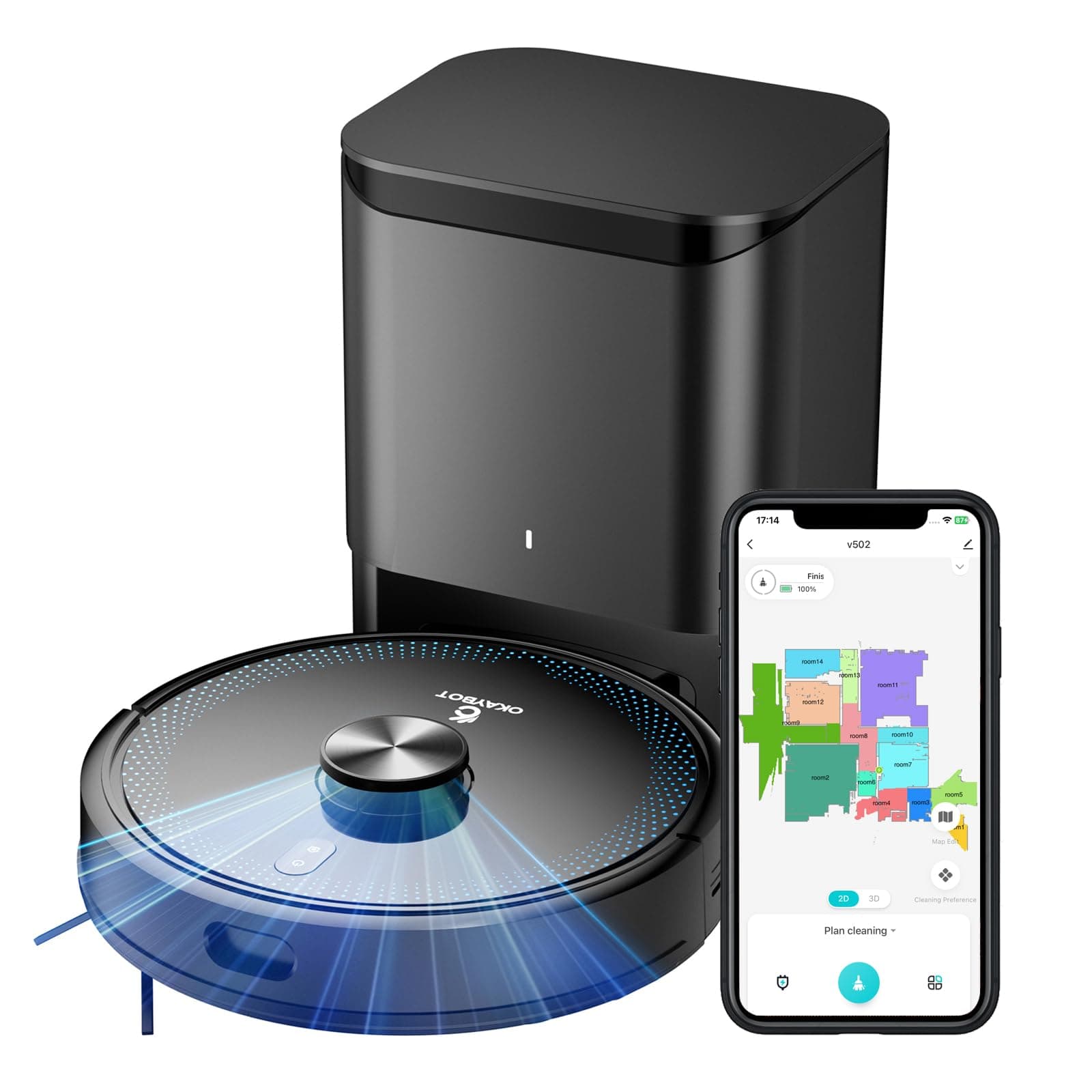 🤖 OKAYBOT V2 Saugroboter mit Wischfunktion 2 in 1, 3.5L Staubsauger Roboter mit Absaugstation 🧹