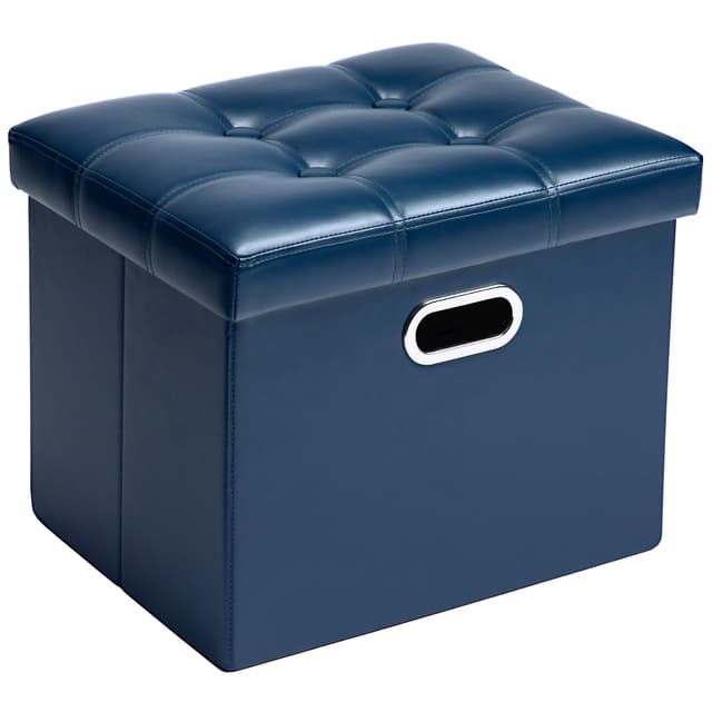 🌟 COSYLAND Sitzhocker mit Stauraum, Faltbare Sitzbank, Sitztruhe aus Kunstleder, 43 * 33 * 33 cm (Blau)