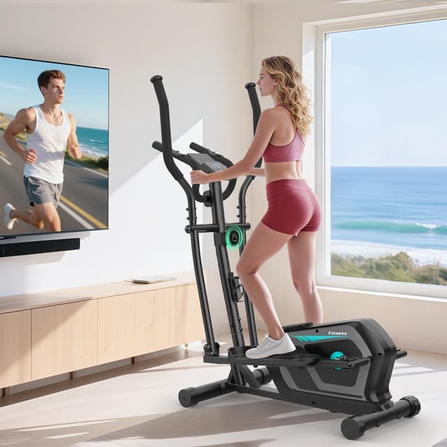 Neezee Ergonomischer Crosstrainer | 16 Widerstandsstufen | LCD-Monitor | Flaschenhalter | Schwarz | Transporträder | 130kg Tragkraft