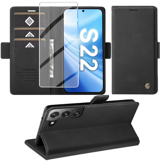 Premium Leder Flip Case für Samsung Galaxy S22 5G - Black 💖