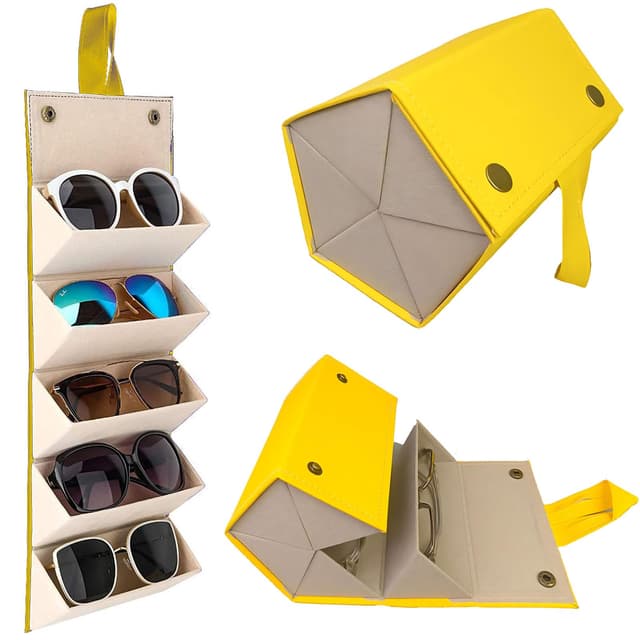 🕶️📦 XineYuor Brillen Aufbewahrungsbox - Gelb - Brillenetui Organizer für 5 Brillen