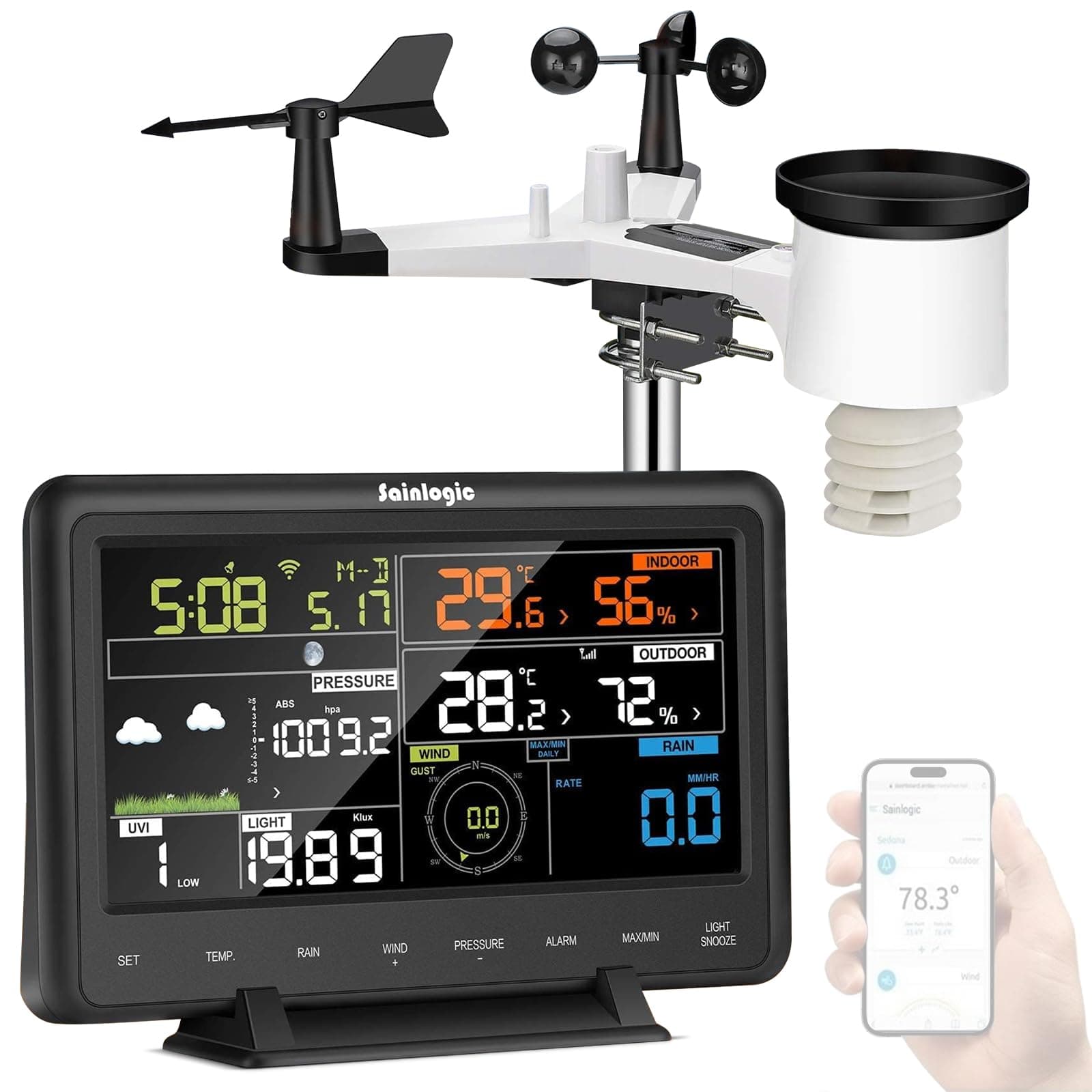 Sainlogic Profi Wetterstation WLAN - 7 in 1 Mit Regenmesser Und Windmesser 🌦️🌬️