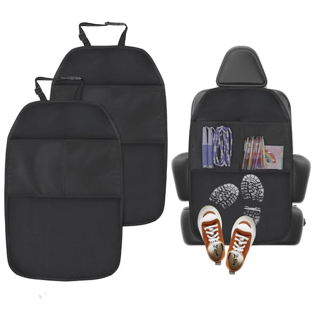 🚗 AiQInu 2 Stück Rückenlehnenschutz Auto - Schutz Rückseite Kinder mit Taschen (Schwarz)
