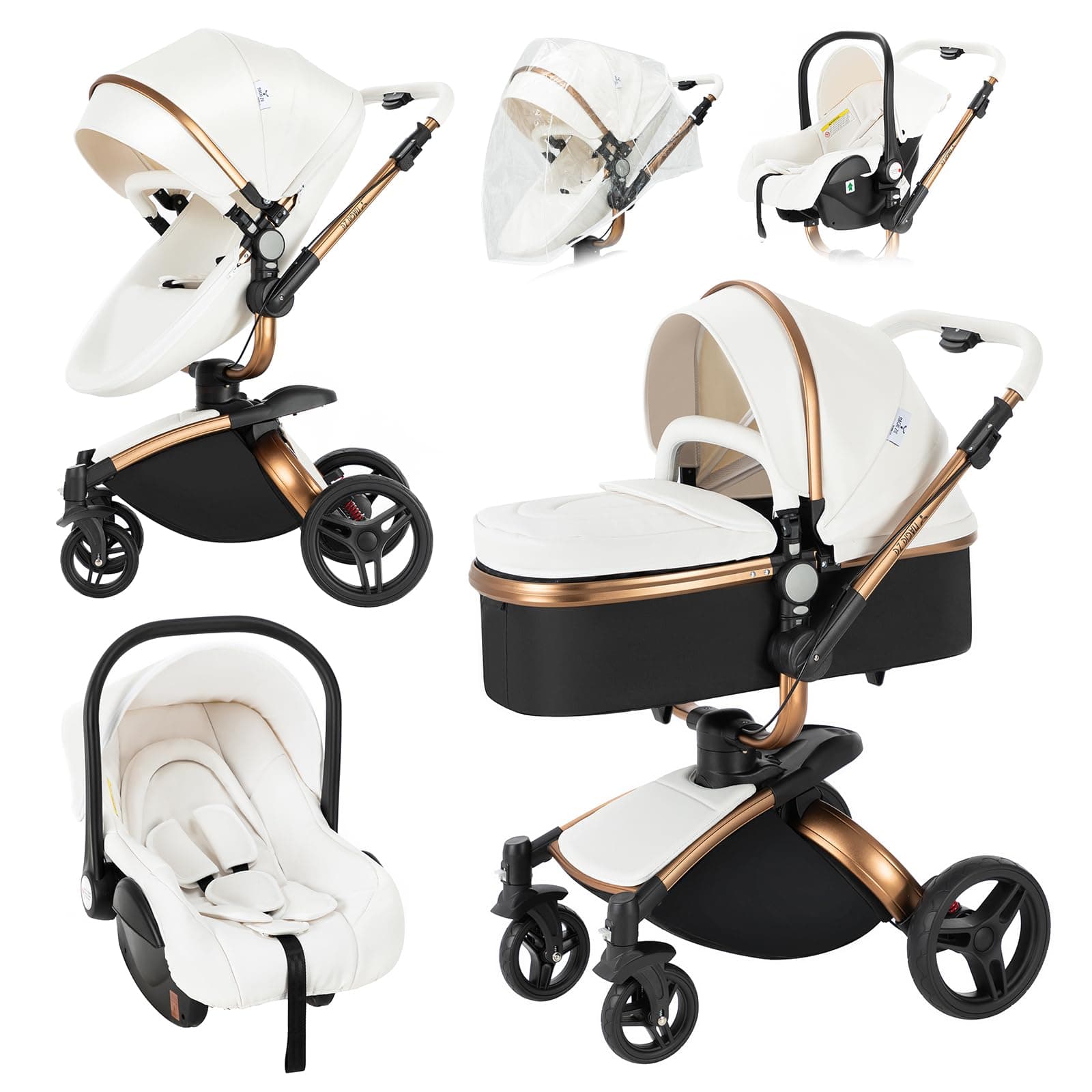 👶🛍️ NADDLILY PU-Leder Kinderwagen 3 in 1 - Buggy mit Verstellbarem Sitz Um 360° Drehbar