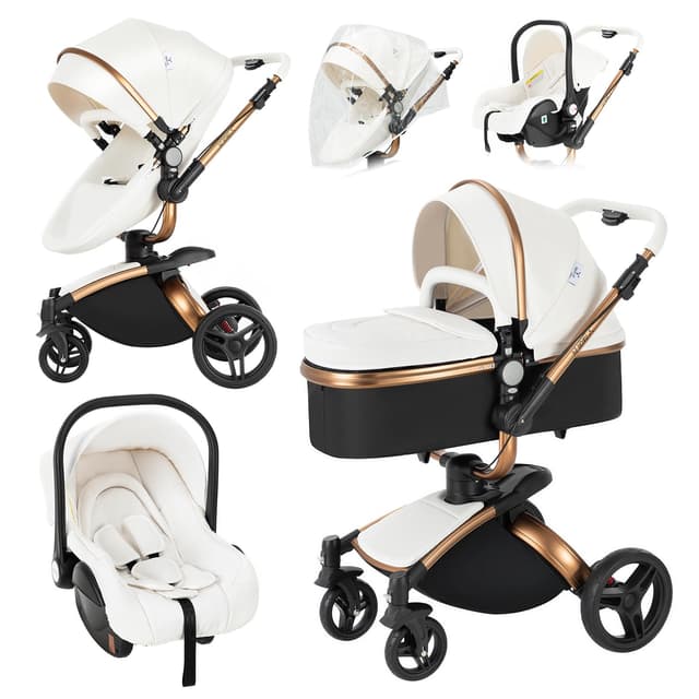 👶🛍️ NADDLILY PU-Leder Kinderwagen 3 in 1 - Buggy mit Verstellbarem Sitz Um 360° Drehbar