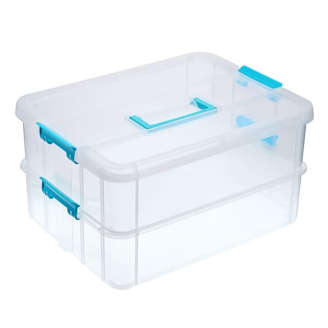 🎨 IGNPION 2-Tire Blau Stapelbare Aufbewahrungsbox für Kunst und Handwerk 📦