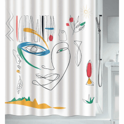 Spirella Schimmel Duschvorhang-Anti-Bakteriell, waschbar, wasserdicht-Polyester, „Faces“ 180x200cm Weiß Bunt 🚿🌈