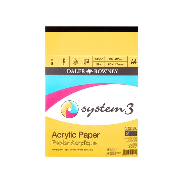🎨 Daler Rowney System3 Acrylpapier, A4, 230 g/m², 20 Blätter 🖌️