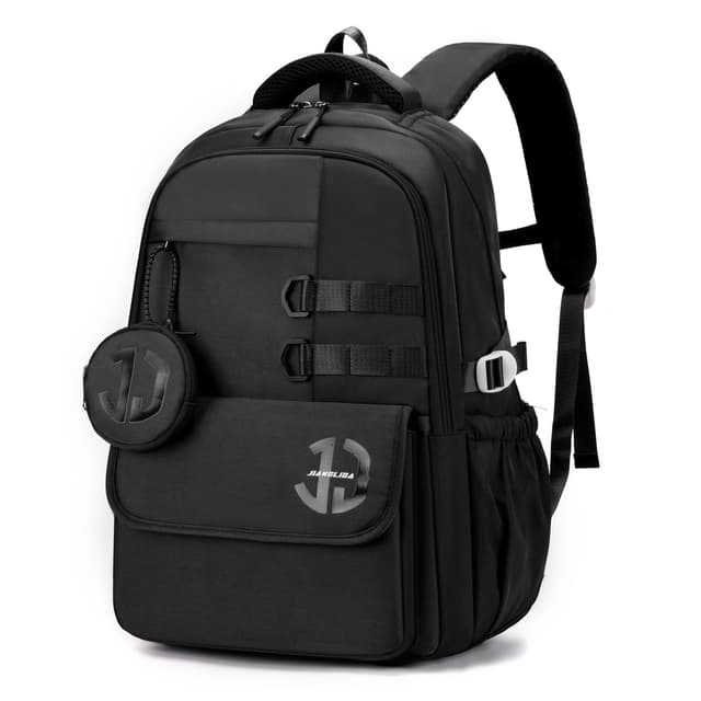 🎒 JANSBEN Wasserdichter Schulrucksack für Teenager Jungen und Mädchen, Mehrfachfach Design für Schule und Reisen, Schultasche Ideal für 5 Klasse Schwarz