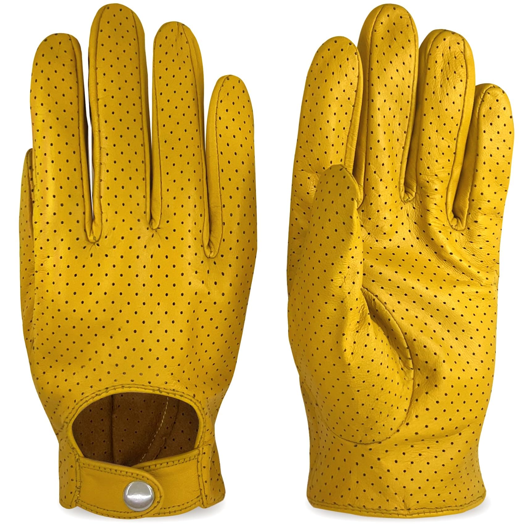 🧤 ZLUXURQ Herren Luxus und Weiches 100% Schaffell Leder Fahrhandschuhe mit Maschige, Touchscreen Large Gelb