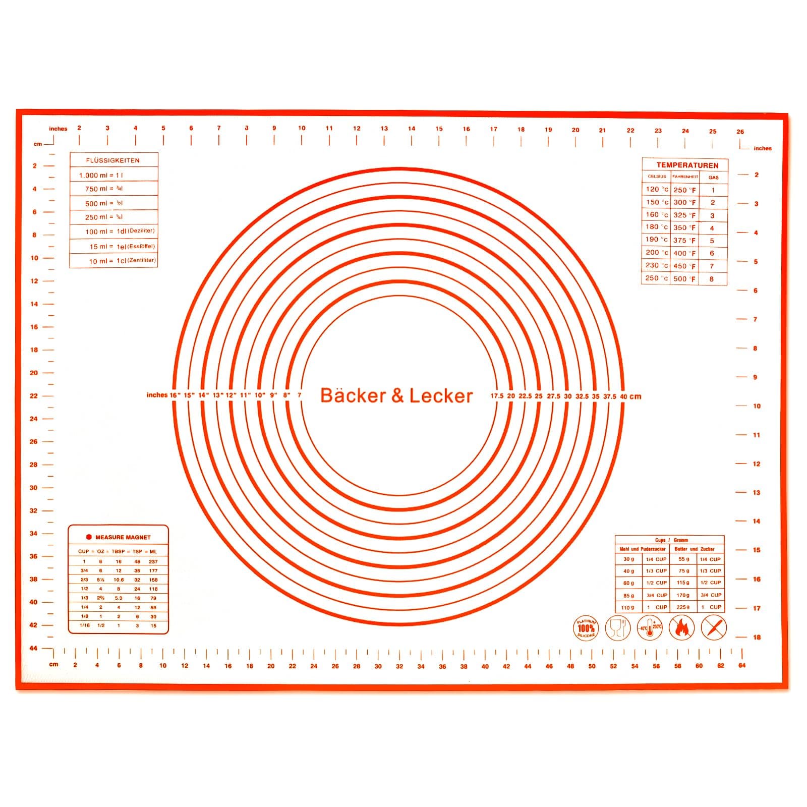 🍰🍕 Bäcker & Lecker Silikonmatte Backmatte 50 x 70 CM 🍪🥖