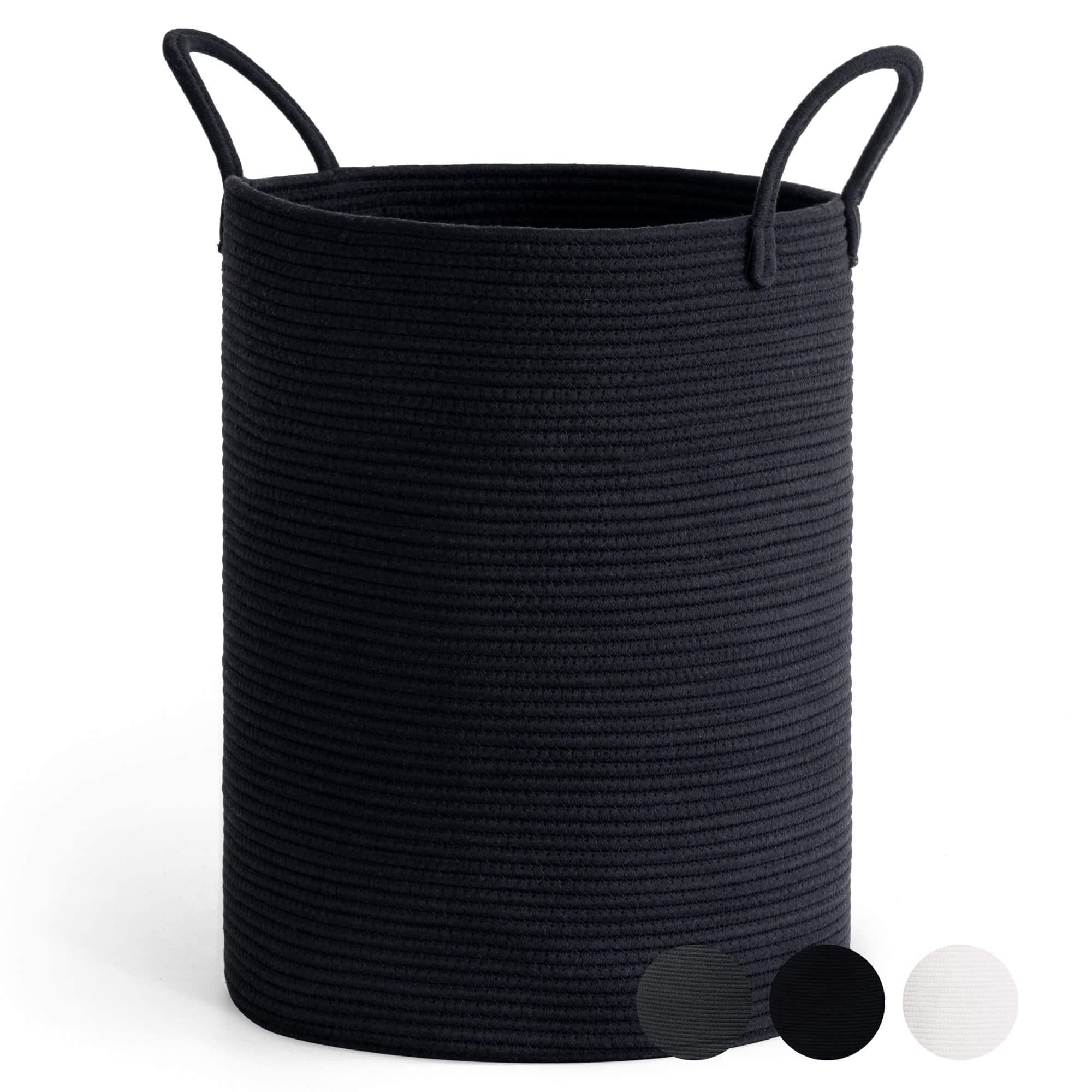 🧺🖤 Großer handgefertigter Baumwollwäschekorb mit Henkeln - Schwarz 58L
