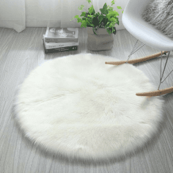 HARESLE Runder Teppich - Flauschiger Weißer Kunstfell Teppich 🛋️