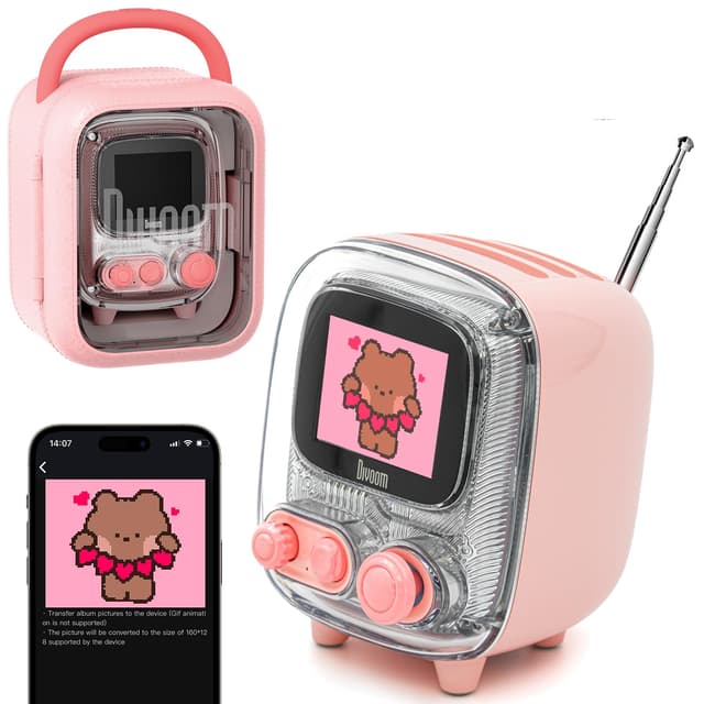 Divoom Tiivoo Retro-Bluetooth-Lautsprecher mit Pixel-Display in Rosa 🎵