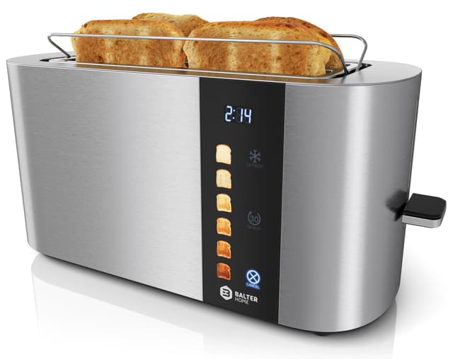 Balter Toaster TS-34 | Touch Bedienung | Langschlitz | Edelstahl | Brötchenaufsatz | LCD Display