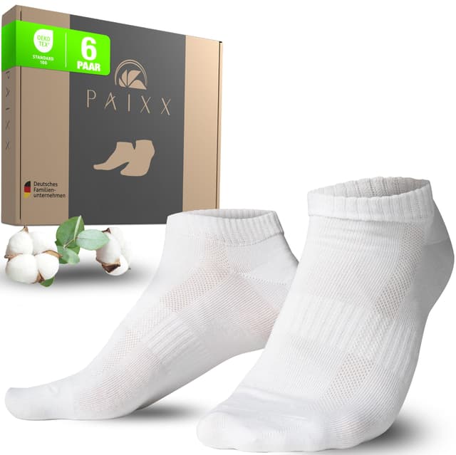 PAIXX Premium Sneaker Socken Herren 43-46 & Damen 39-42 - Atmungsaktiv & Antibakteriell - Hochwertiger Baumwolle men socks 43-46 Weiß 🧦