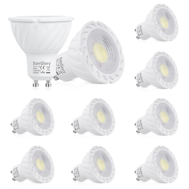 SanGlory GU10 LED Kaltweiss, 7W GU10 LED Lampe ersetzt 50W 60W 70W Halogenlampe, 680LM, 10er-Pack