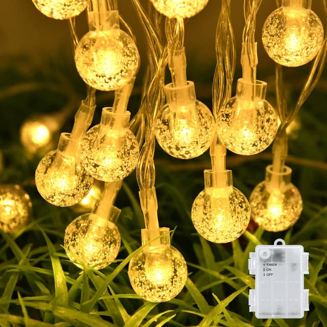 Dalugo Lichterkette Außen Batterie,6M 40 LED Kristall Kugel Lichterkette mit 6h Timer