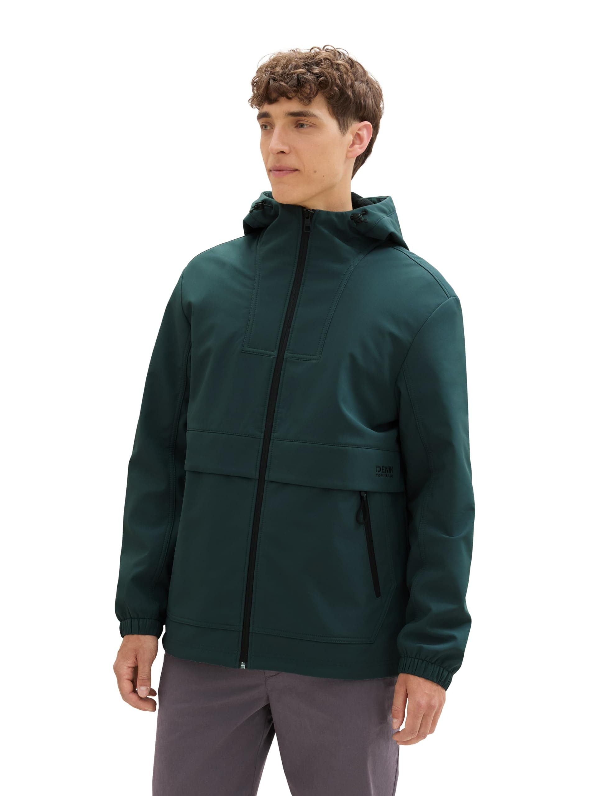 🧥 TOM TAILOR Denim Herren Softshell Windbreaker Jacke mit Kapuze L 10362 - Dark Gable Green 🌬️