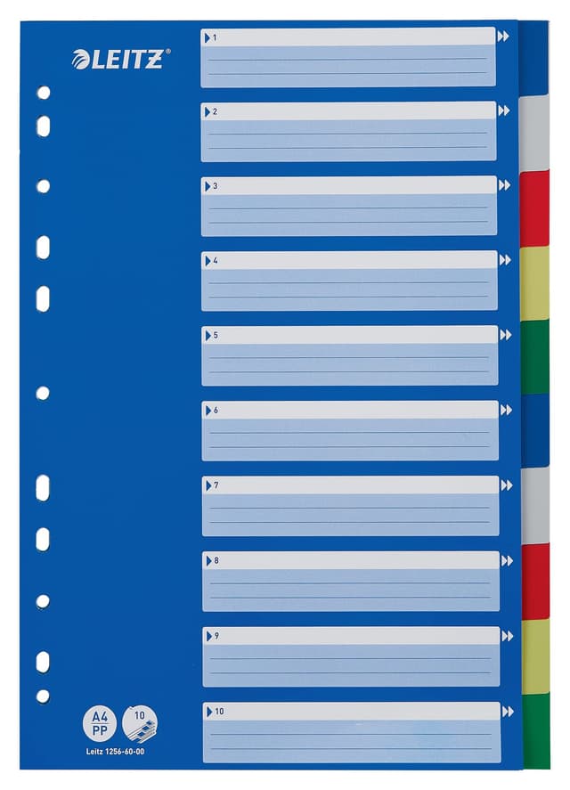 📚 Leitz Register für A4 - 10-teiliges Register aus Karton und Kunststoff Tabs - Mehrfarbig 12566000 - Angebot