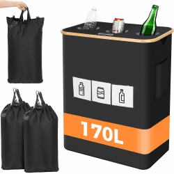 OUSFOT Pfandflaschen Sammelbehälter, 170L Schwarz 3 Fächer 🌟 Küchenleergut-Behälter 🌟