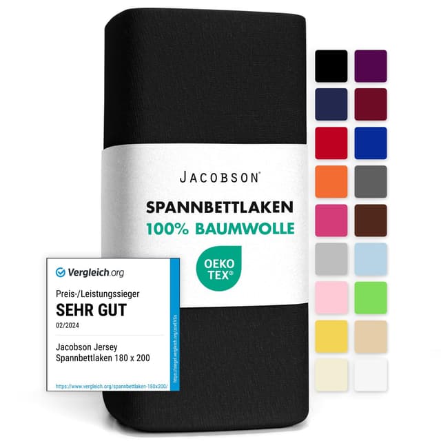 🌟 Sonderangebot! Jacobson Jersey Spannbettlaken (120x200-130x200 cm, Schwarz)