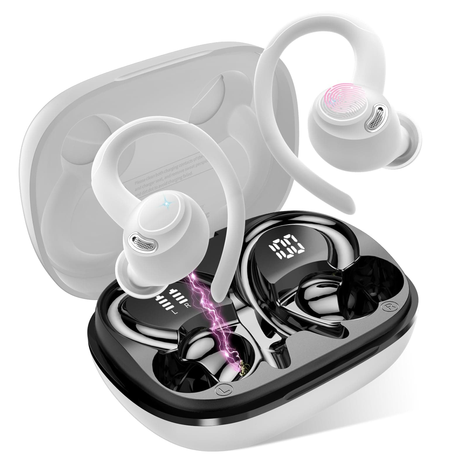 🎧 Bluetooth Kopfhörer Sport - Kabellos & Wasserdicht - 40 Std Spielzeit - Weiß